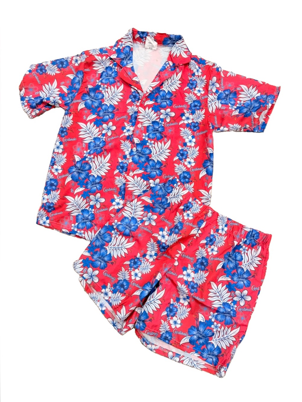 Red Floral Short-Sleeve Button-Down Shirt shorts St. Louis Cardinals tropical